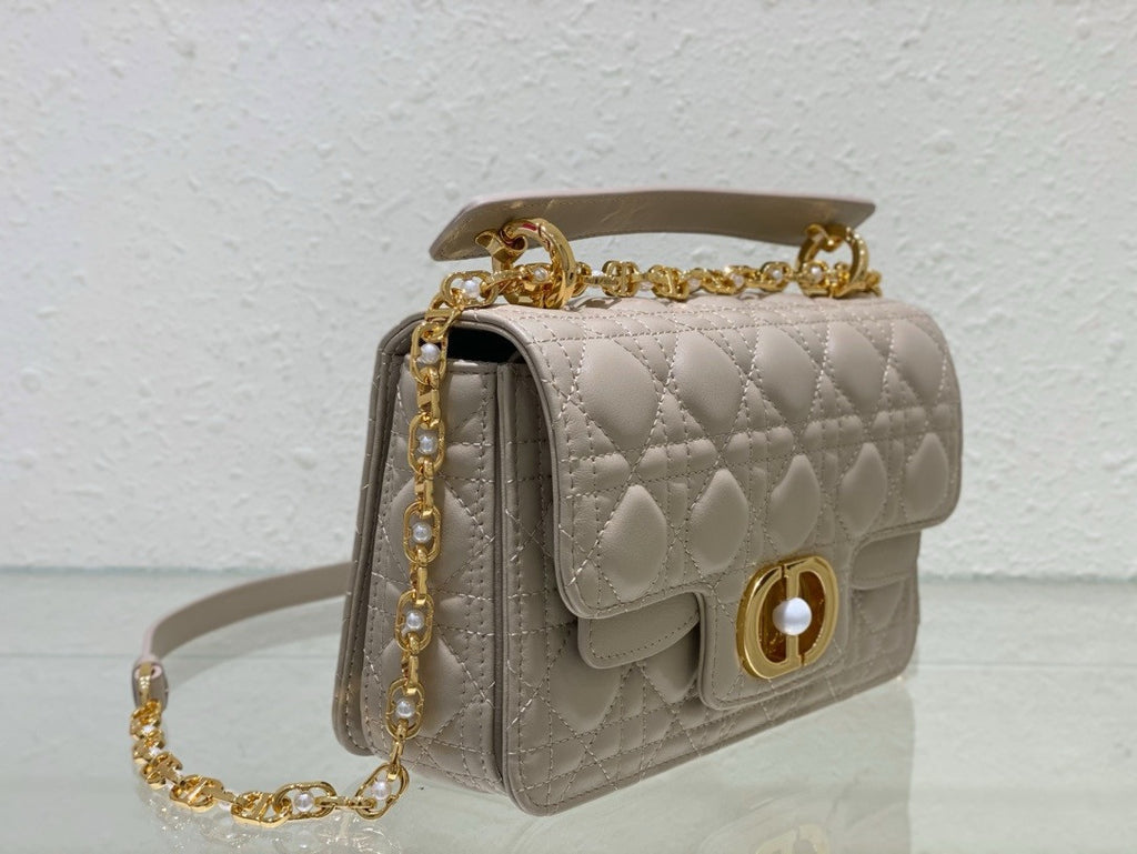 Christian Dior Small Dior Jolie Top Handle Bag  Beige  Cannage Calfskin