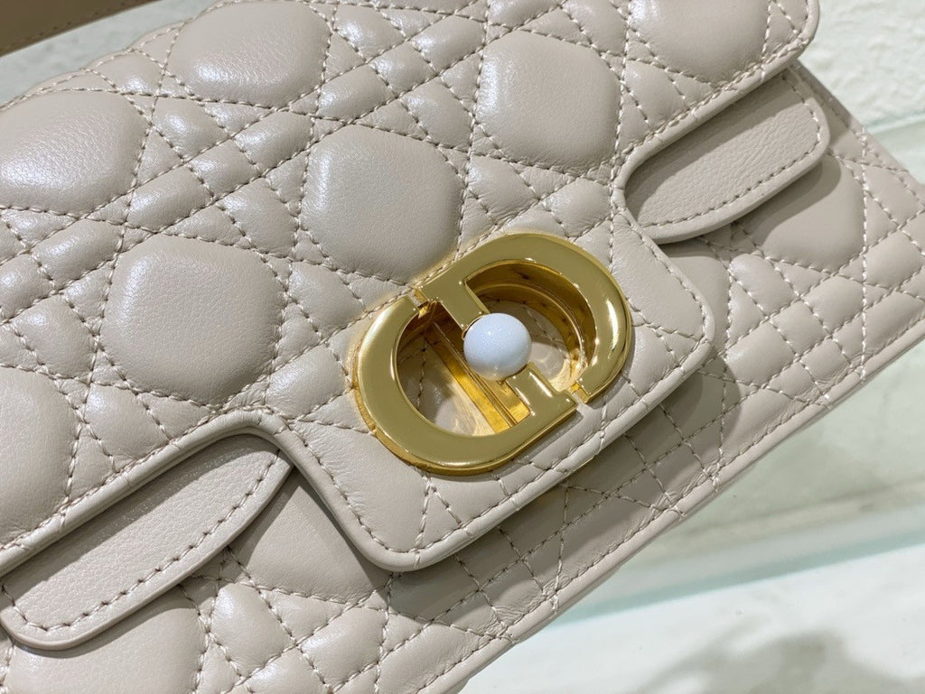 Christian Dior Small Dior Jolie Top Handle Bag  Beige  Cannage Calfskin