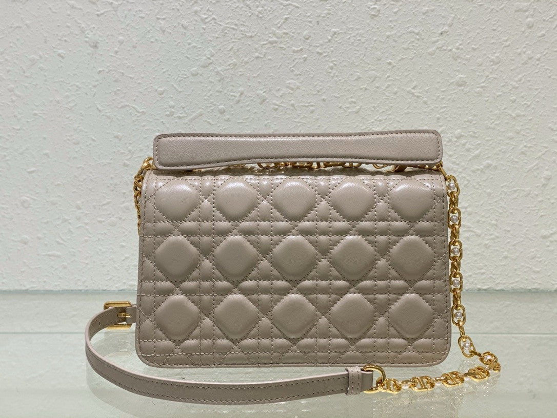 Christian Dior Small Dior Jolie Top Handle Bag  Beige  Cannage Calfskin