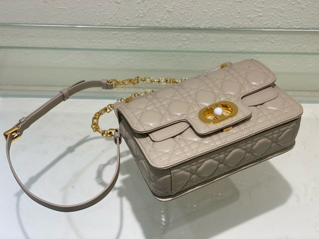 Christian Dior Small Dior Jolie Top Handle Bag  Beige  Cannage Calfskin