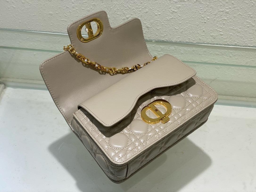 Christian Dior Small Dior Jolie Top Handle Bag  Beige  Cannage Calfskin
