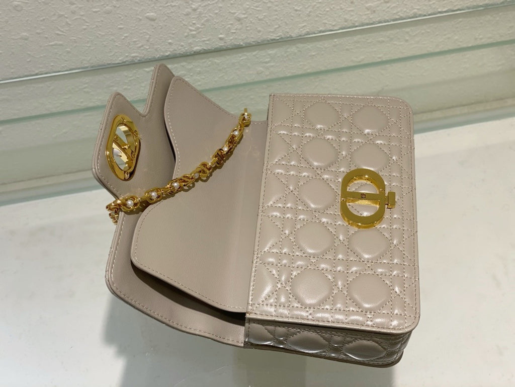 Christian Dior Small Dior Jolie Top Handle Bag  Beige  Cannage Calfskin