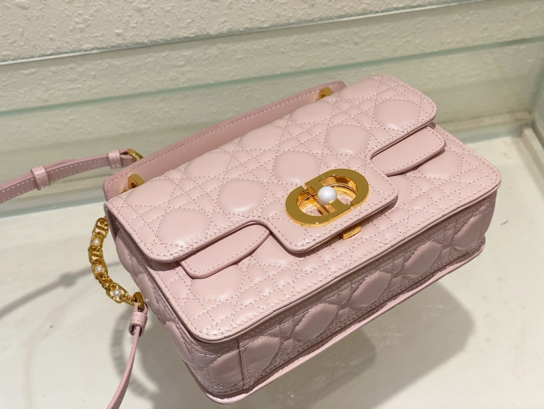 Christian Dior Mini Dior Jolie Top Handle Bag  Powder Pink Cannage Calfskin