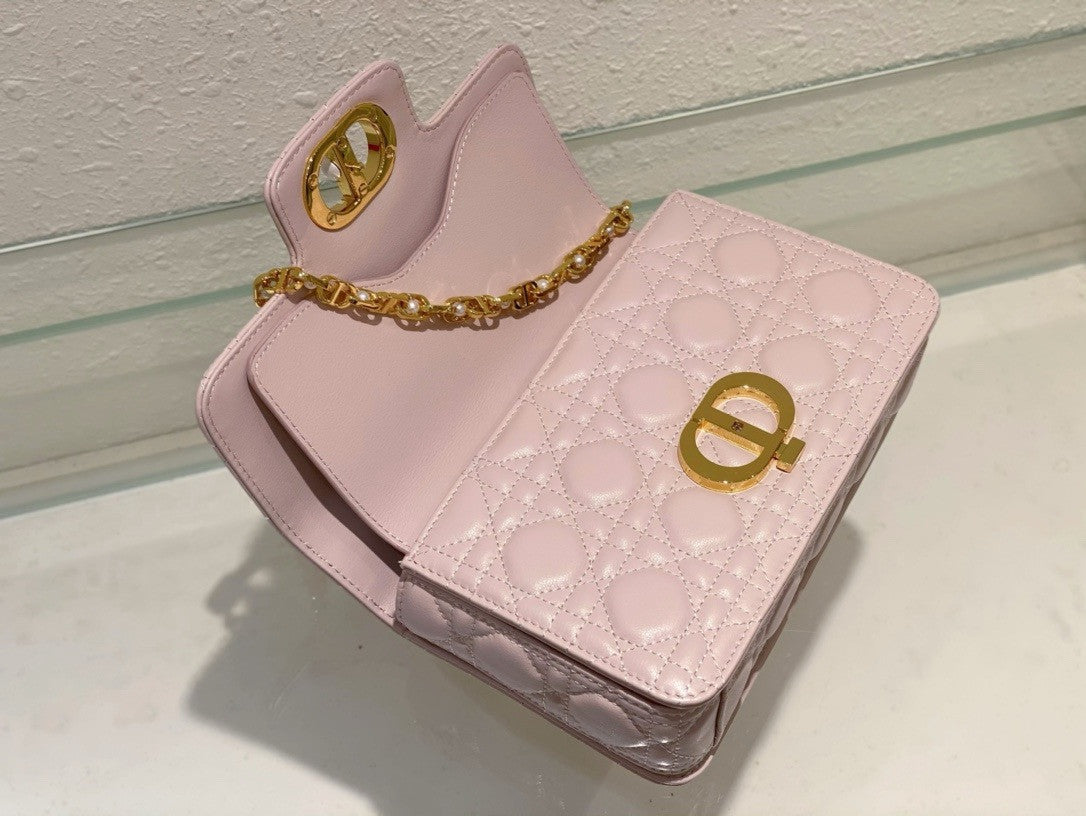 Christian Dior Small Dior Jolie Top Handle Bag  Pink  Cannage Calfskin