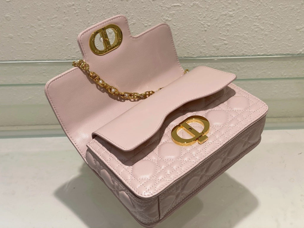 Christian Dior Small Dior Jolie Top Handle Bag  Pink  Cannage Calfskin