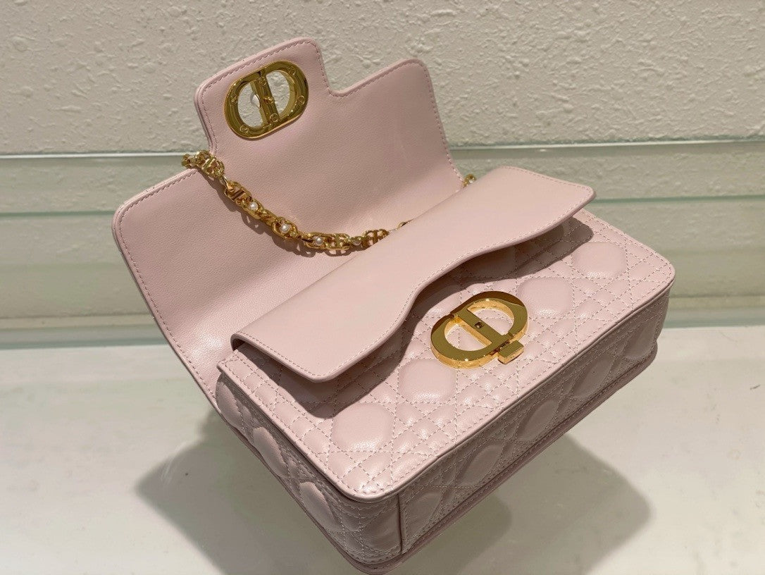 Christian Dior Small Dior Jolie Top Handle Bag  Pink  Cannage Calfskin