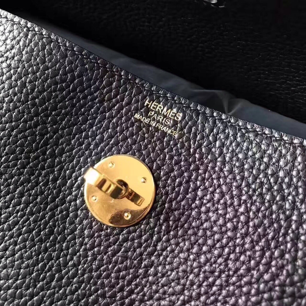 Hermes Black Lindy 26 Togo Gold HW