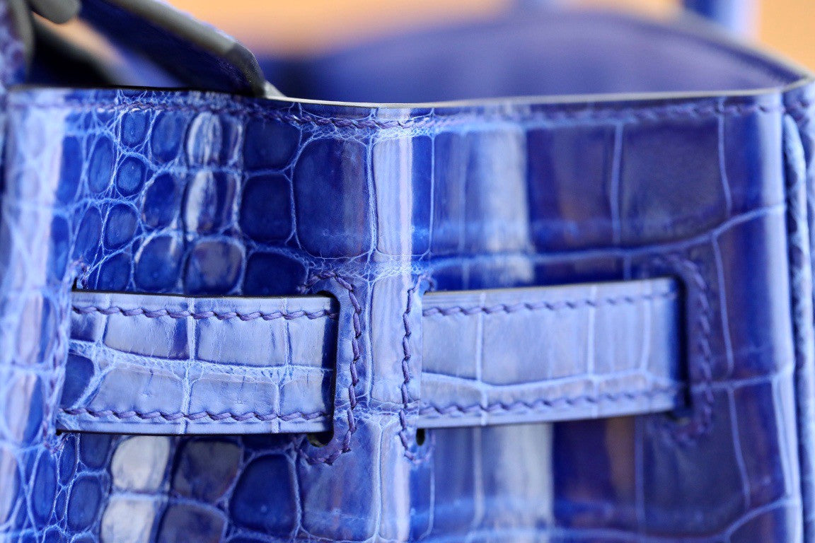 Hermes Matte Blue Electric Prosperous  crocodile  Birkin bag with 18-karat white gold and diamond