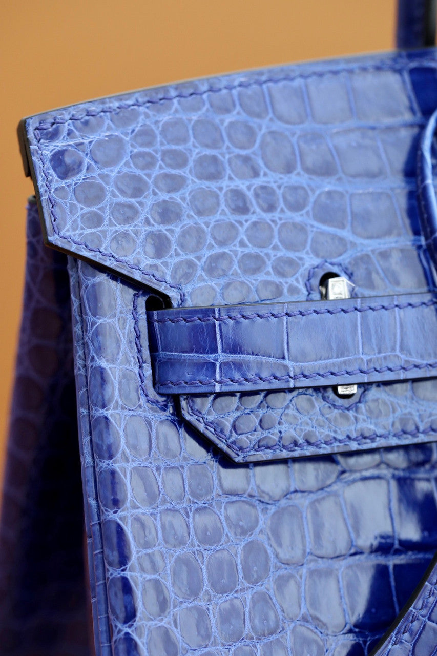 Hermes Matte Blue Electric Prosperous  crocodile  Birkin bag with 18-karat white gold and diamond