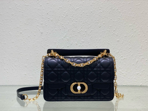Christian Dior Mini Dior Jolie Top Handle Bag  Powder Black Cannage Calfskin