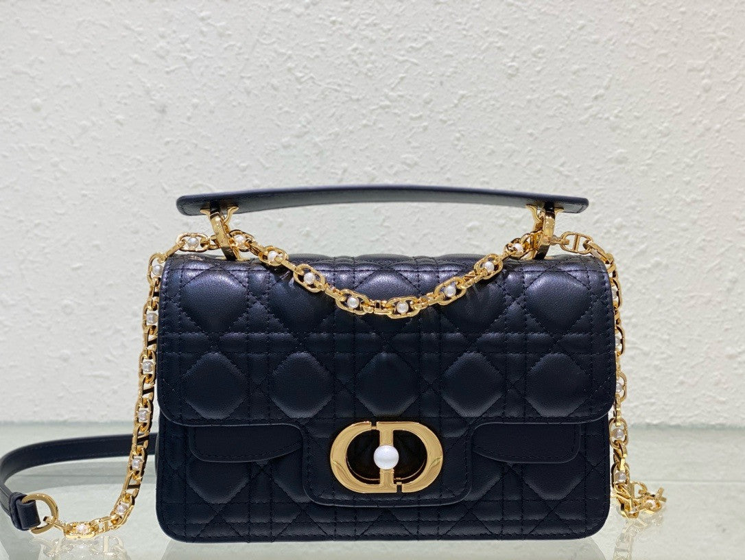 Christian Dior Mini Dior Jolie Top Handle Bag  Powder Black Cannage Calfskin
