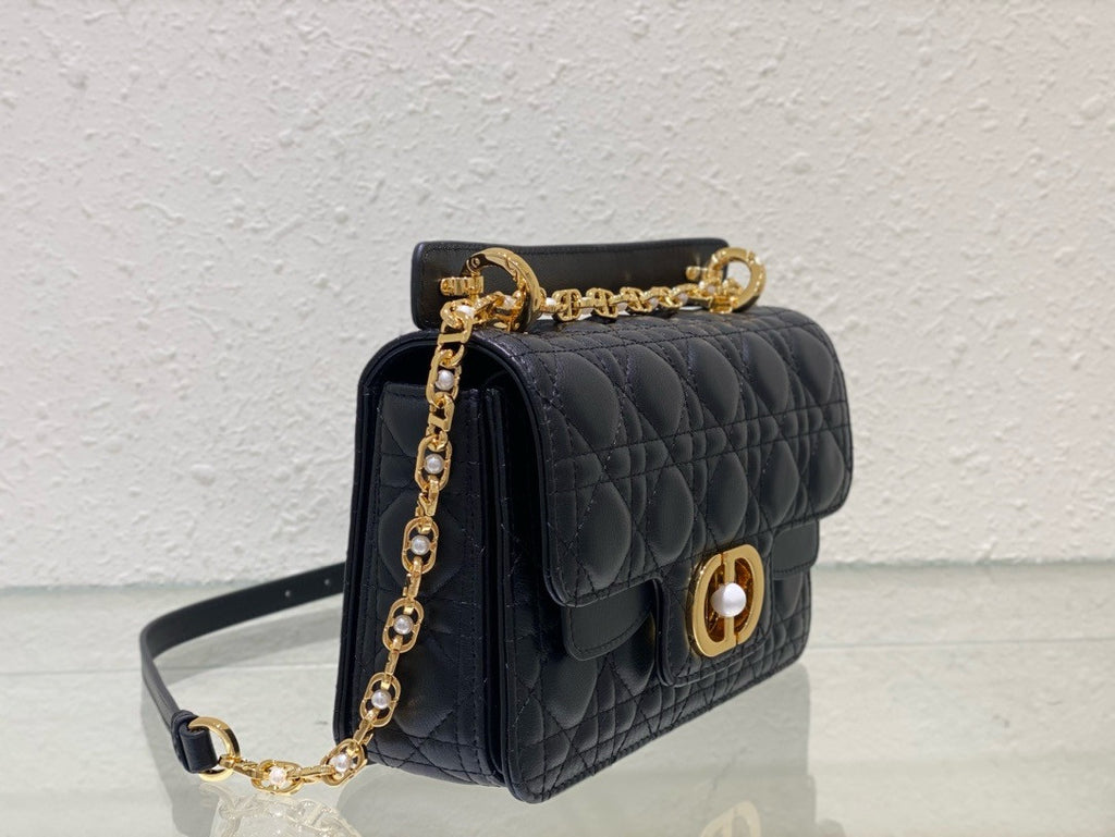 Christian Dior Mini Dior Jolie Top Handle Bag  Powder Black Cannage Calfskin