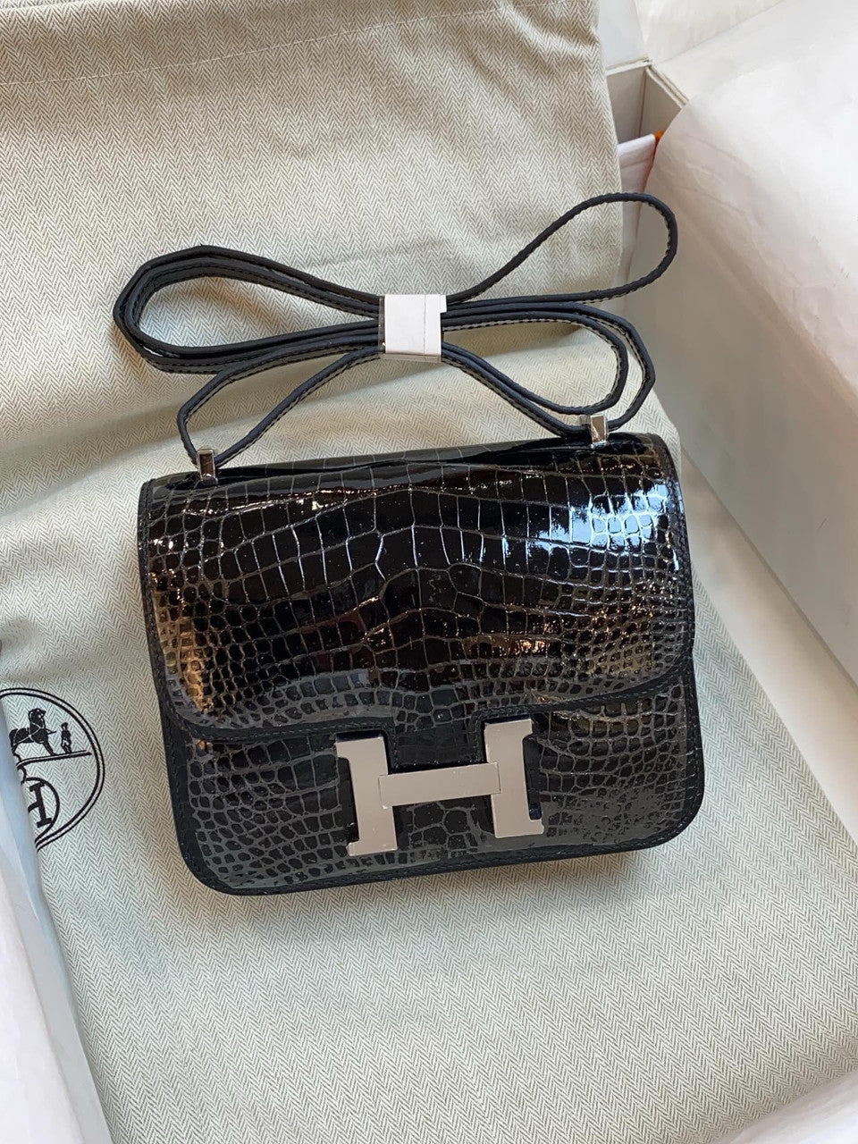 Hermes Black Crocodile Constance Mini 18/19 Handbag