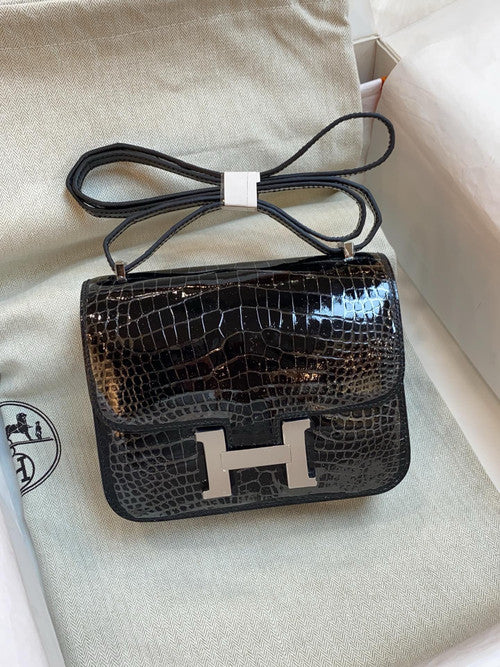 Hermes Black Crocodile Constance Mini 18/19 Handbag