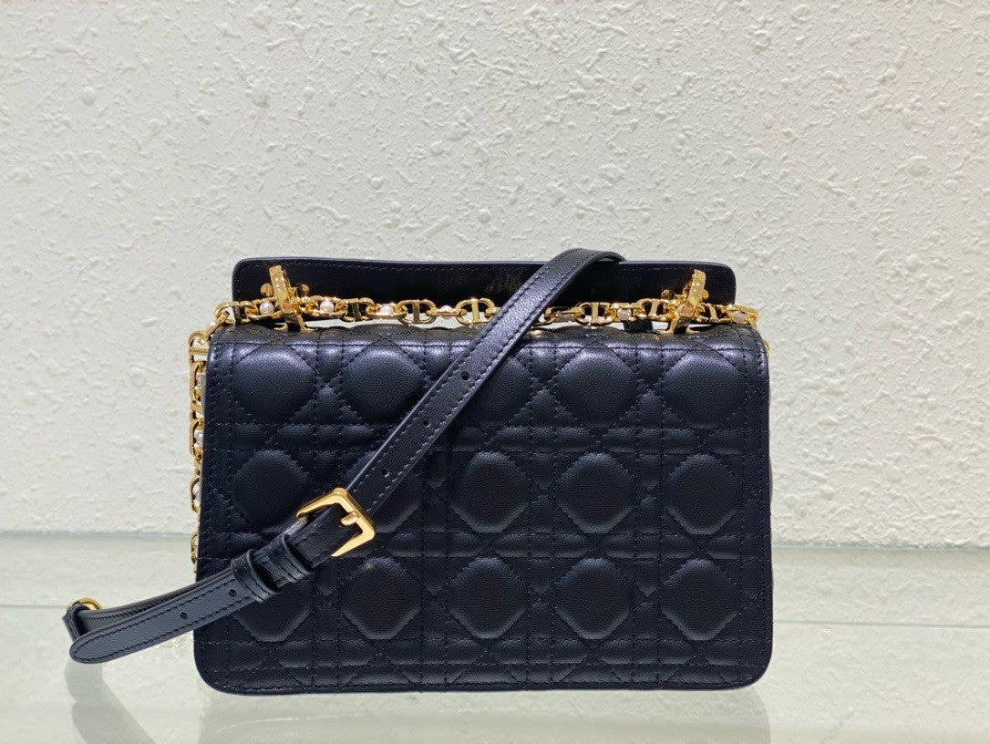 Christian Dior Mini Dior Jolie Top Handle Bag  Powder Black Cannage Calfskin