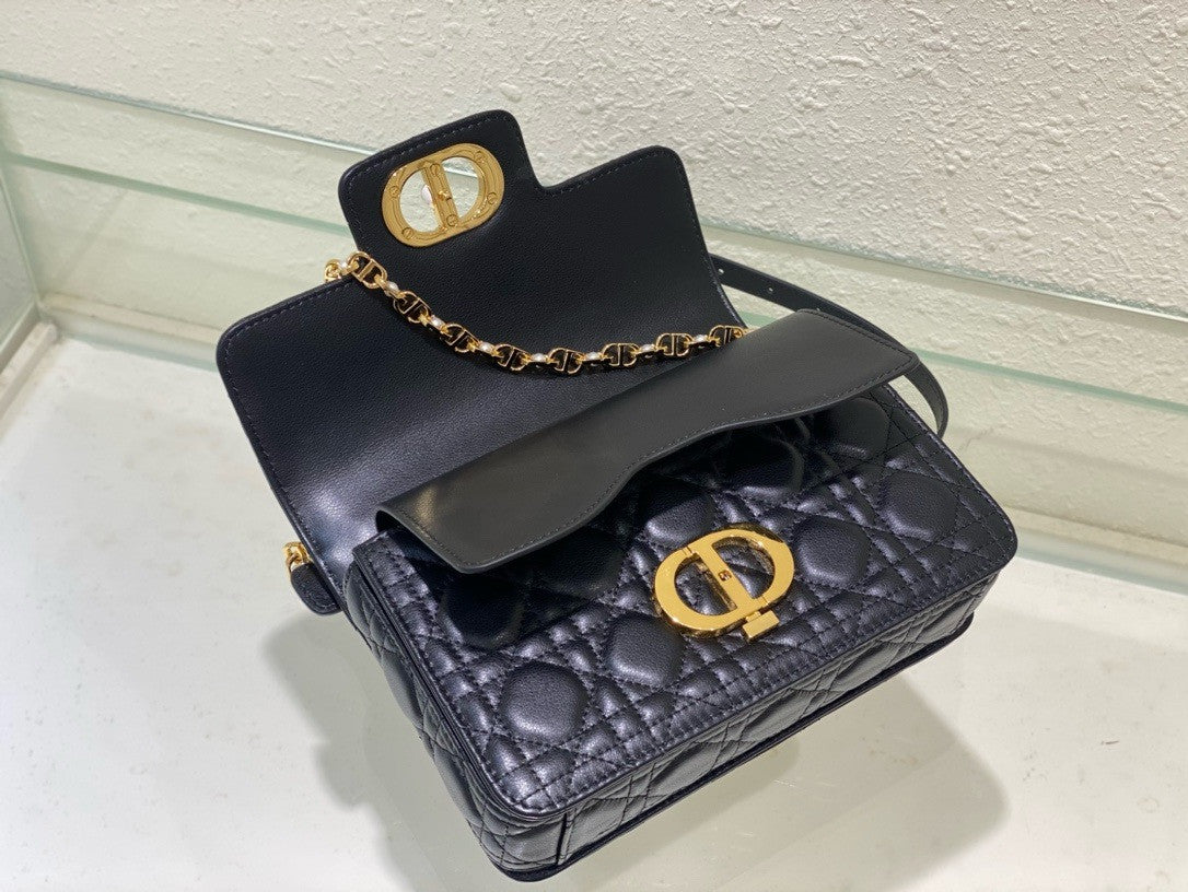 Christian Dior Mini Dior Jolie Top Handle Bag  Powder Black Cannage Calfskin