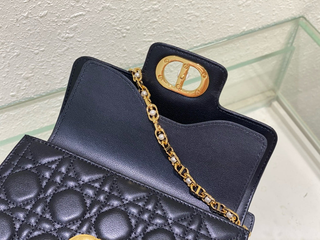 Christian Dior Mini Dior Jolie Top Handle Bag  Powder Black Cannage Calfskin