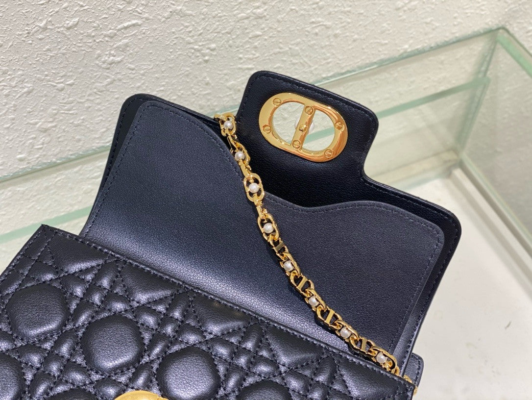 Christian Dior Mini Dior Jolie Top Handle Bag  Powder Black Cannage Calfskin