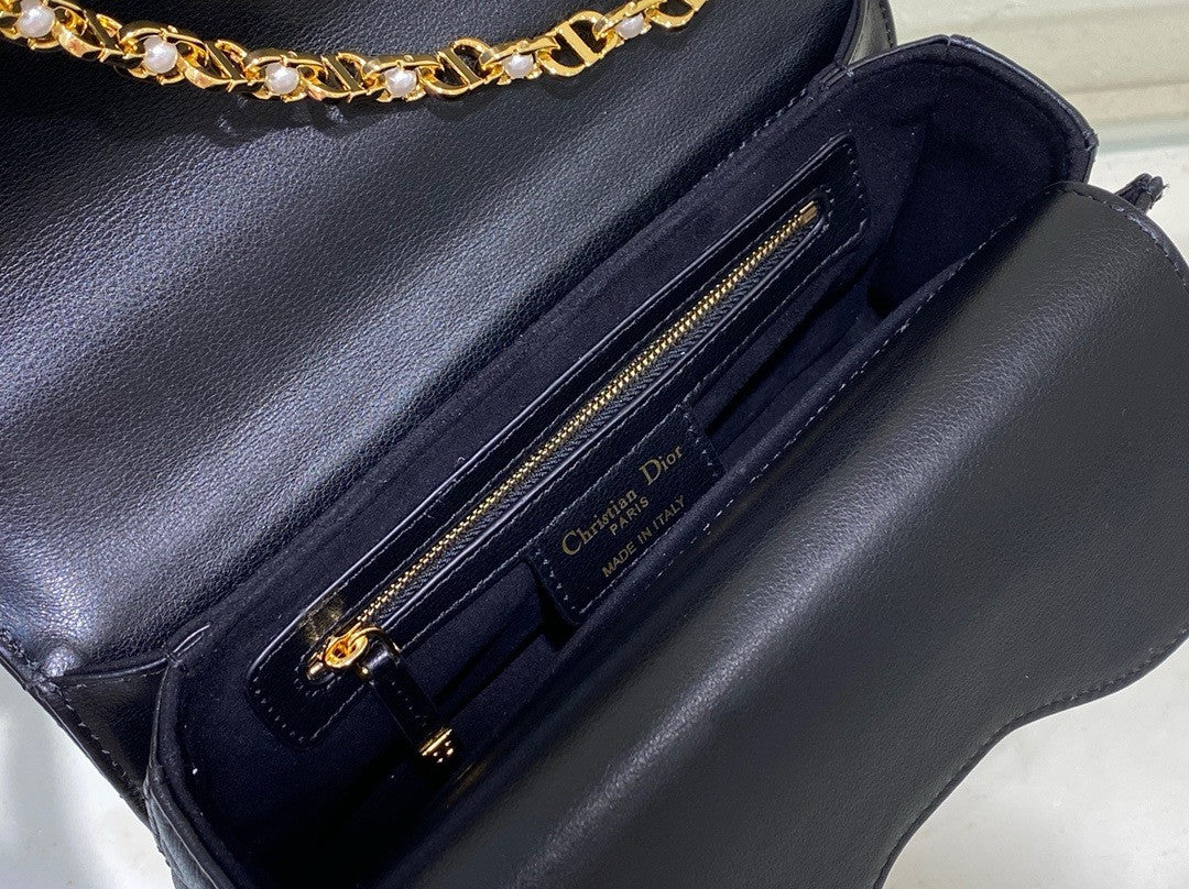 Christian Dior Mini Dior Jolie Top Handle Bag  Powder Black Cannage Calfskin