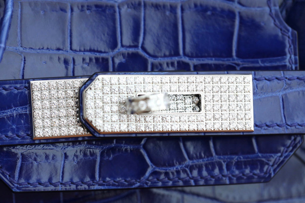 Hermes Matte Blue Electric Prosperous  crocodile  Birkin bag with 18-karat white gold and diamond