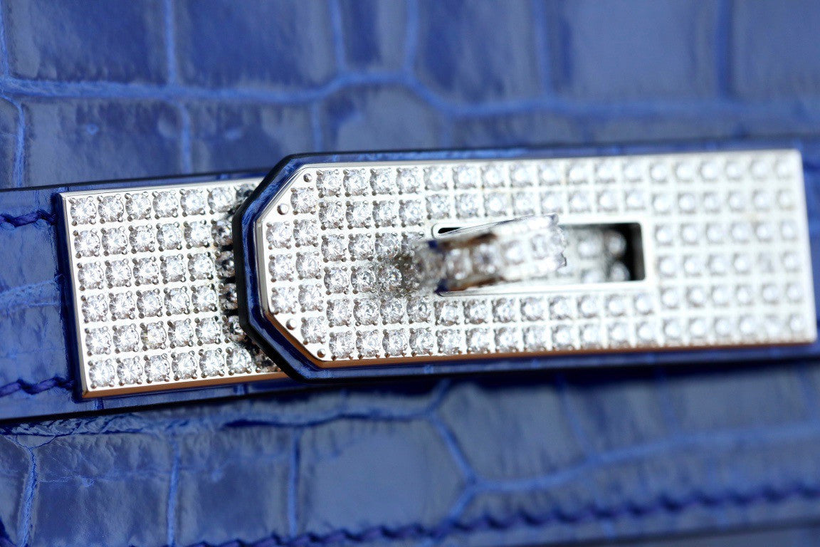Hermes Matte Blue Electric Prosperous  crocodile  Birkin bag with 18-karat white gold and diamond