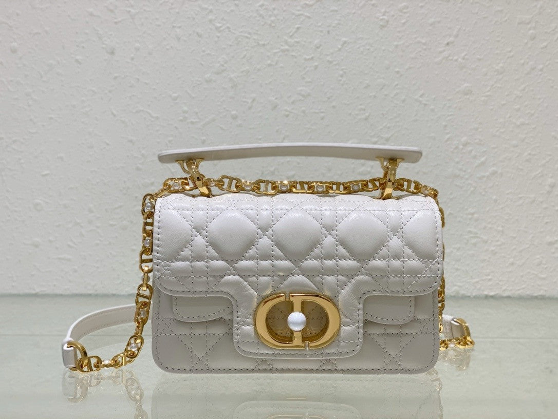 Christian Dior Mini Dior Jolie Top Handle Bag  Powder White Cannage Calfskin