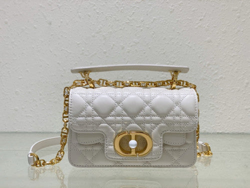 Christian Dior Mini Dior Jolie Top Handle Bag  Powder White Cannage Calfskin