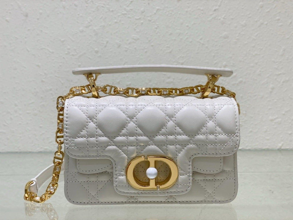 Christian Dior Mini Dior Jolie Top Handle Bag  Powder White Cannage Calfskin