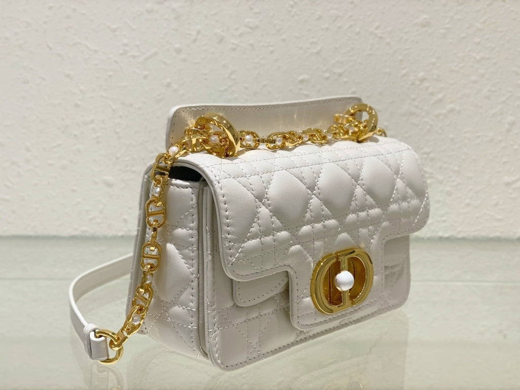 Christian Dior Mini Dior Jolie Top Handle Bag  Powder White Cannage Calfskin