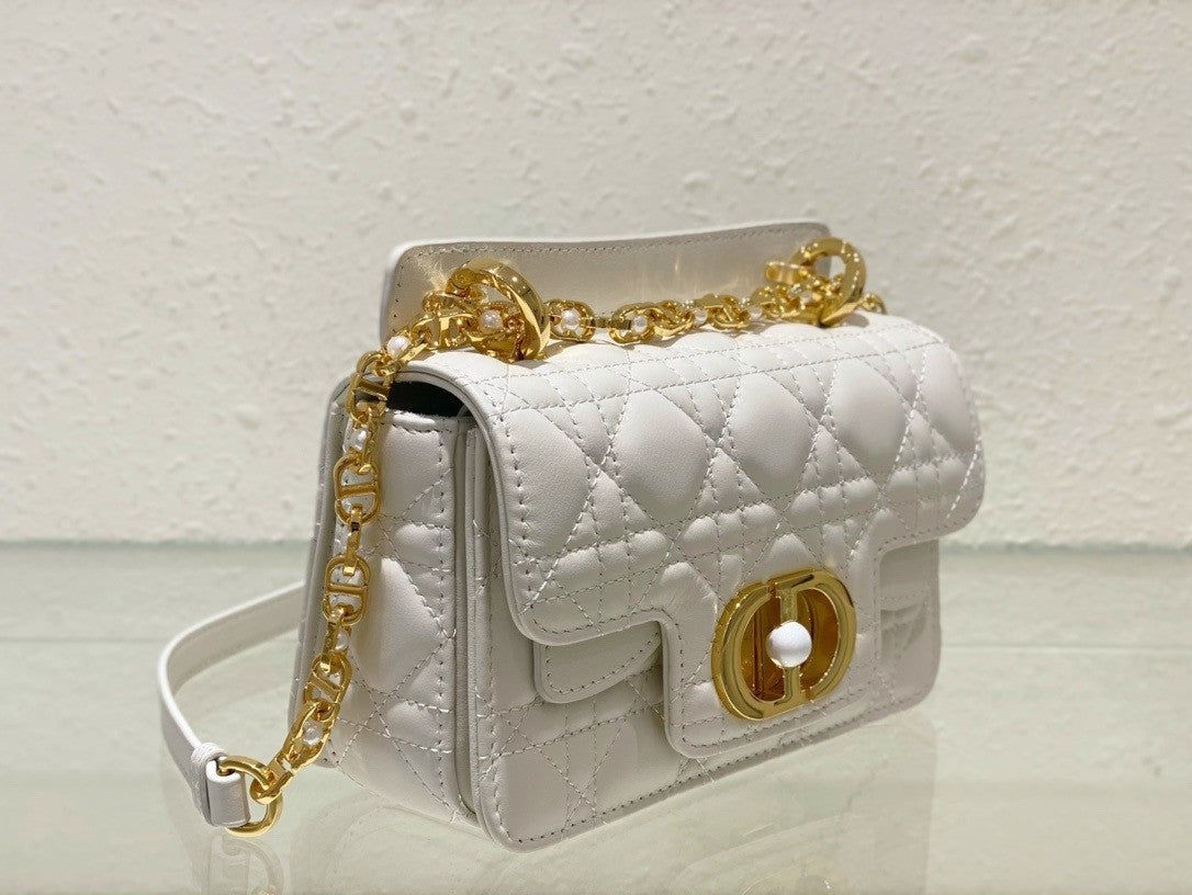 Christian Dior Mini Dior Jolie Top Handle Bag  Powder White Cannage Calfskin