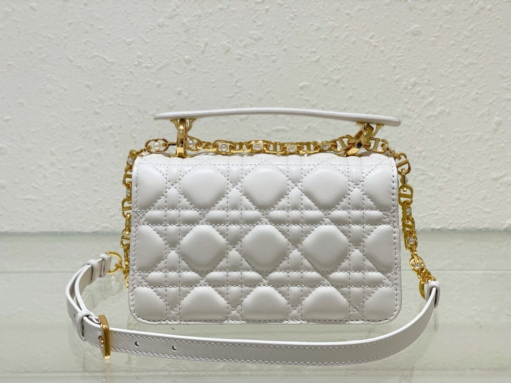 Christian Dior Mini Dior Jolie Top Handle Bag  Powder White Cannage Calfskin