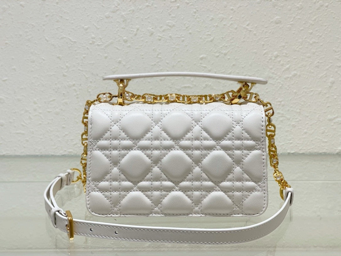 Christian Dior Mini Dior Jolie Top Handle Bag  Powder White Cannage Calfskin