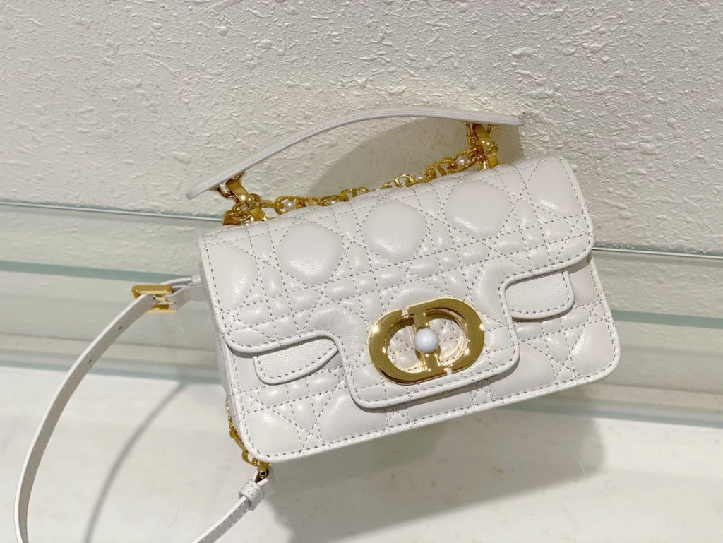 Christian Dior Mini Dior Jolie Top Handle Bag  Powder White Cannage Calfskin
