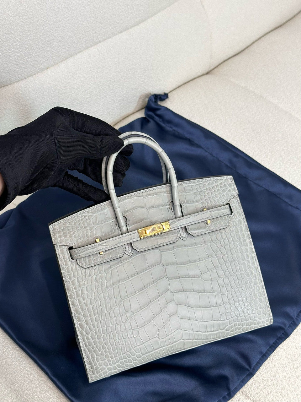Hermès Birkin 20 Gris Neve Alligator Gold Hardware