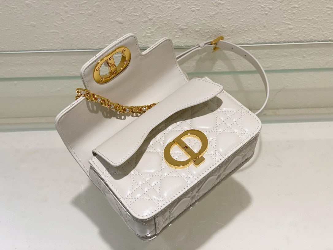 Christian Dior Mini Dior Jolie Top Handle Bag  Powder White Cannage Calfskin