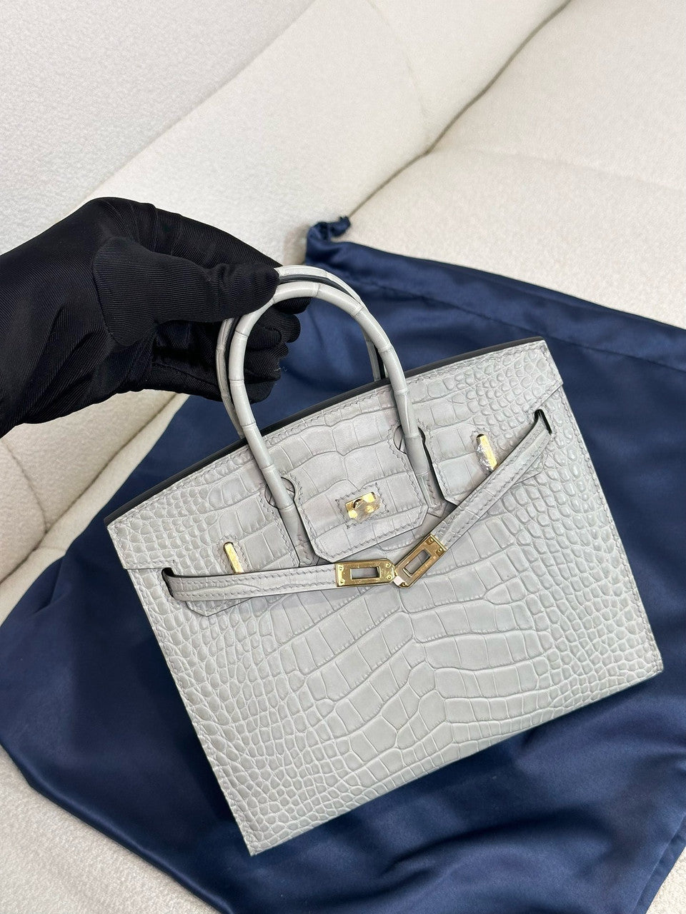 Hermès Birkin 20 Gris Neve Alligator Gold Hardware