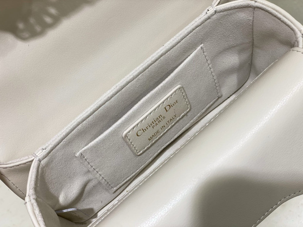 Christian Dior Mini Dior Jolie Top Handle Bag  Powder White Cannage Calfskin