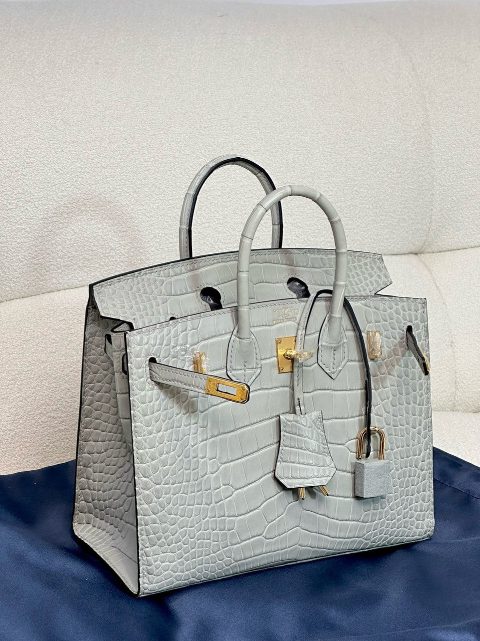 Hermès Birkin 20 Gris Neve Alligator Gold Hardware