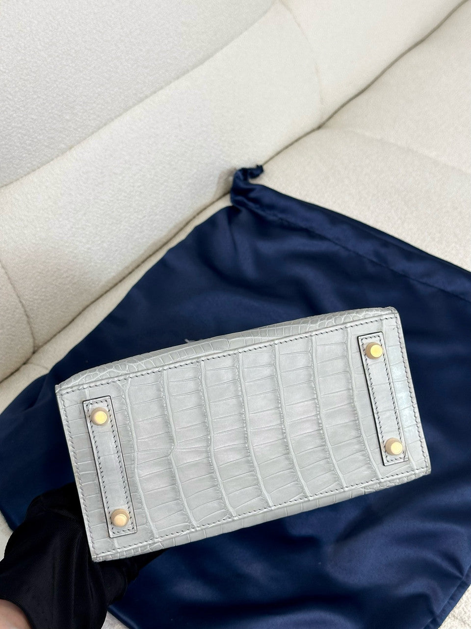 Hermès Birkin 20 Gris Neve Alligator Gold Hardware