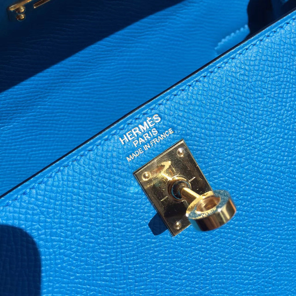 Hermes Blue Jean Kelly 25 cm Epsom Gold Hardware