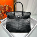 HERMES SO-BLACK BIRKIN 25 Matt alligator crocodile skin, Black hardware