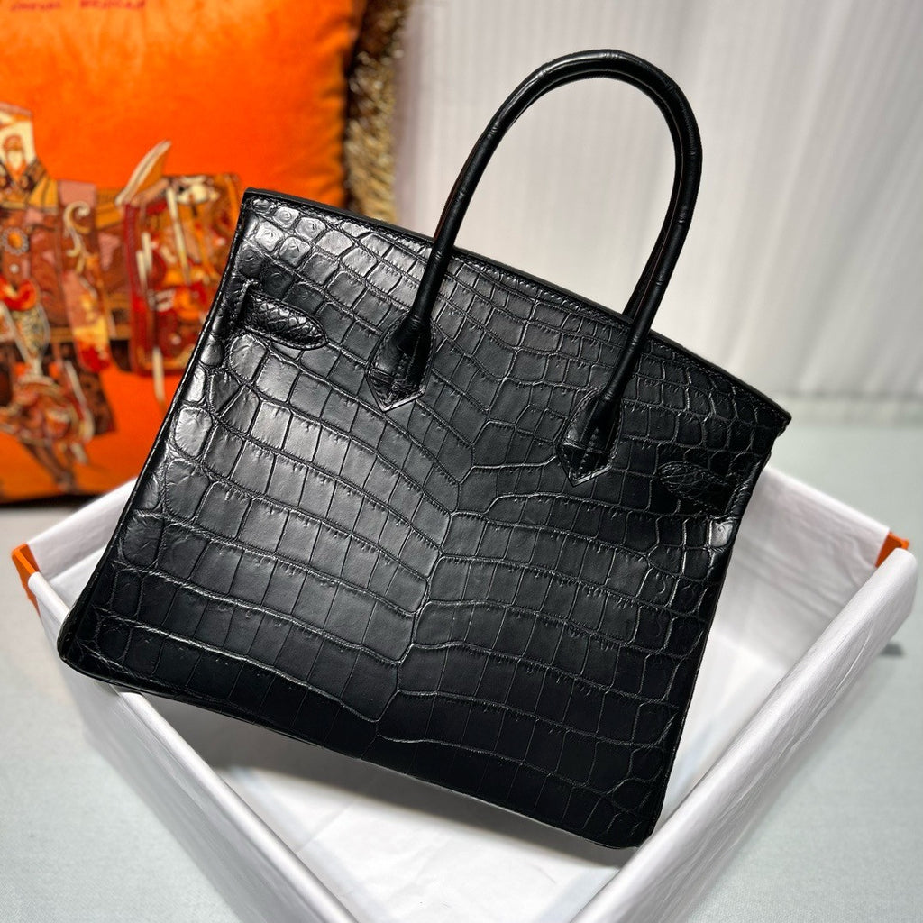 HERMES SO-BLACK BIRKIN 25 Matt alligator crocodile skin, Black hardware