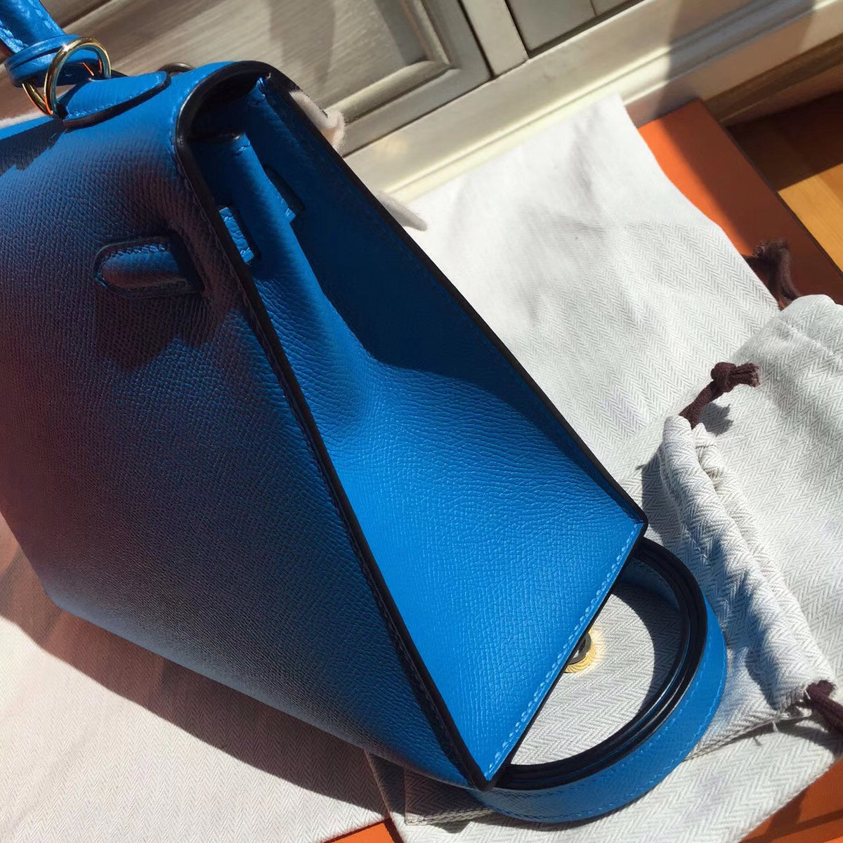 Hermes Blue Jean Kelly 25 cm Epsom Gold Hardware
