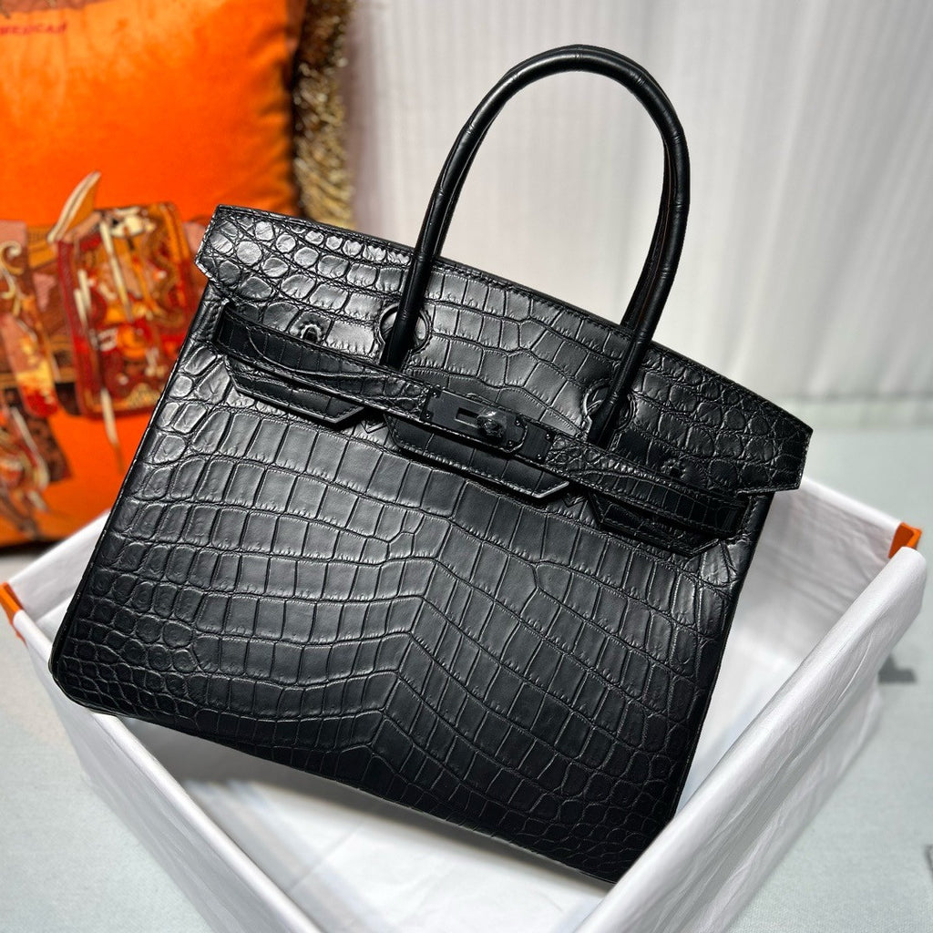 HERMES SO-BLACK BIRKIN 25 Matt alligator crocodile skin, Black hardware