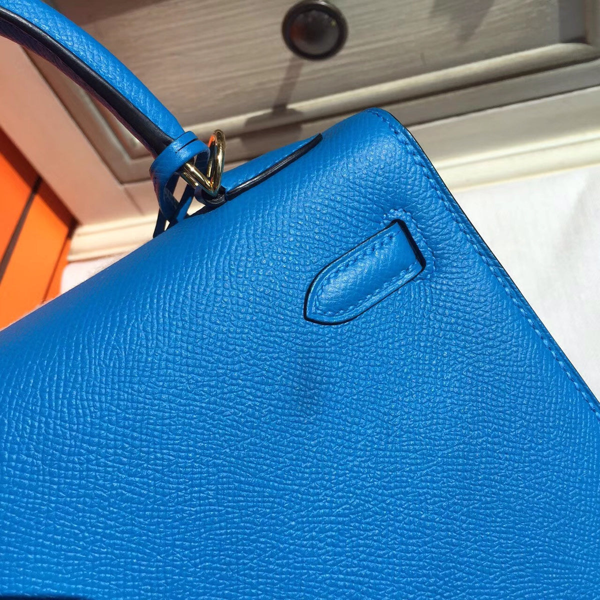 Hermes Blue Jean Kelly 25 cm Epsom Gold Hardware