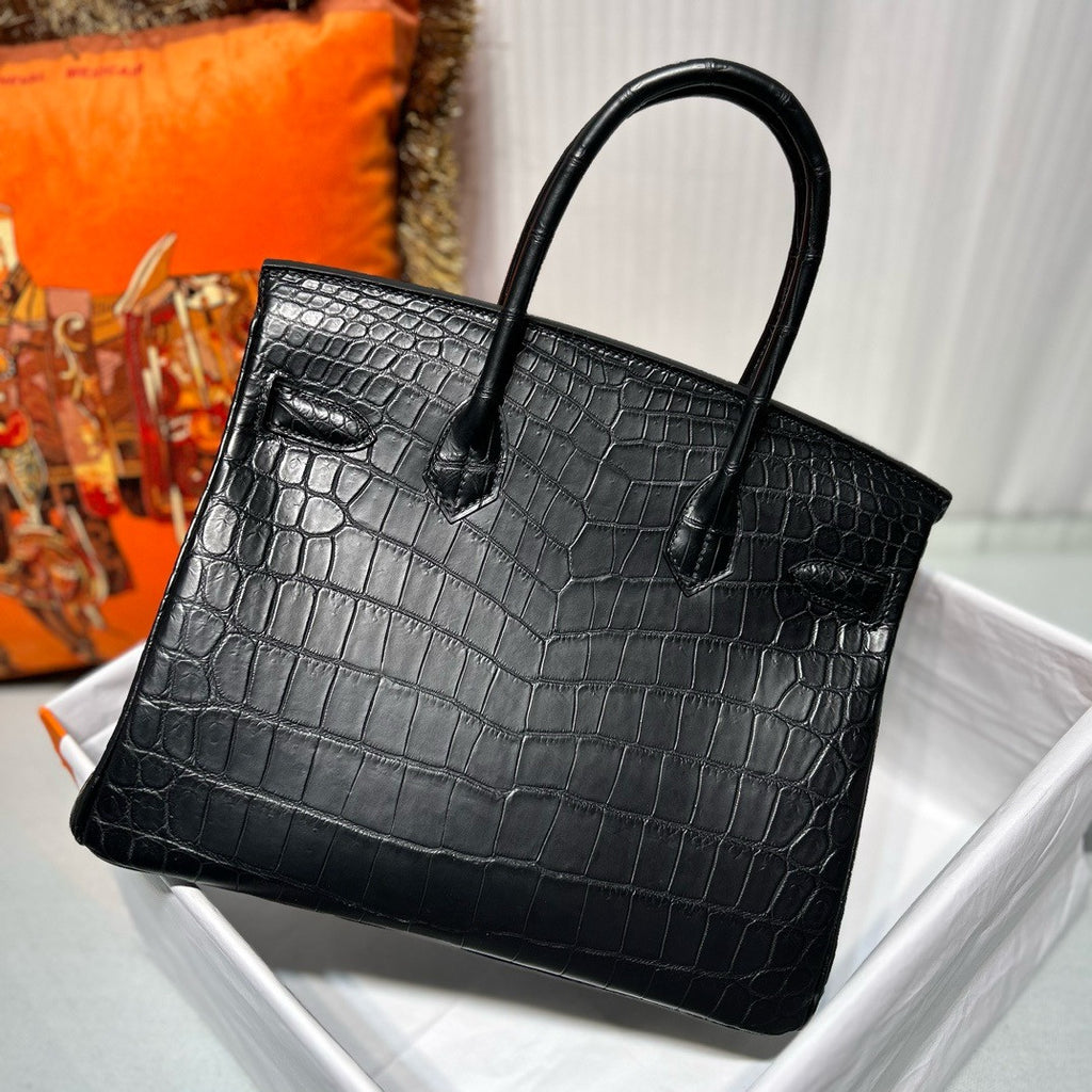 HERMES SO-BLACK BIRKIN 25 Matt alligator crocodile skin, Black hardware