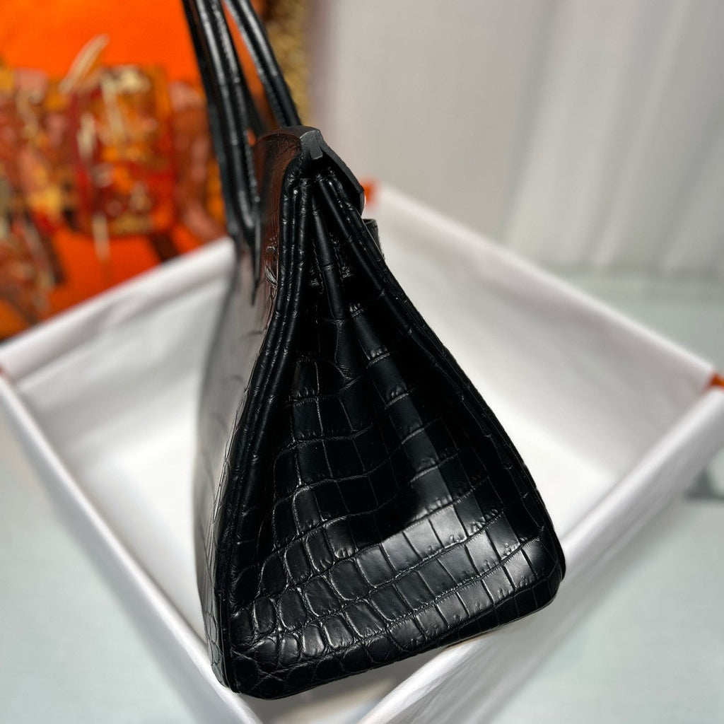 HERMES SO-BLACK BIRKIN 25 Matt alligator crocodile skin, Black hardware