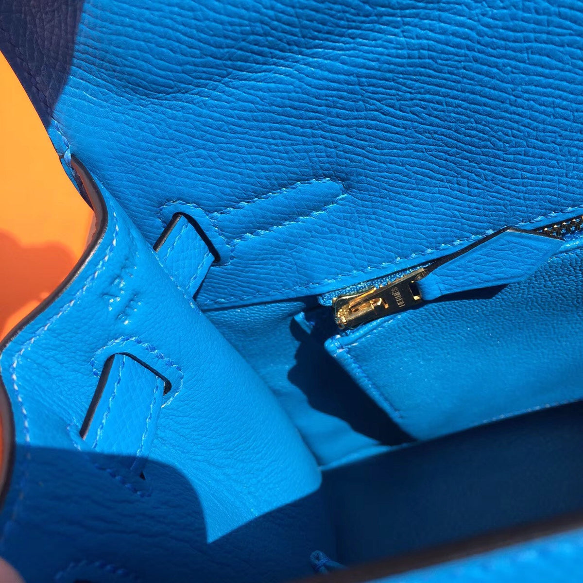 Hermes Blue Jean Kelly 25 cm Epsom Gold Hardware
