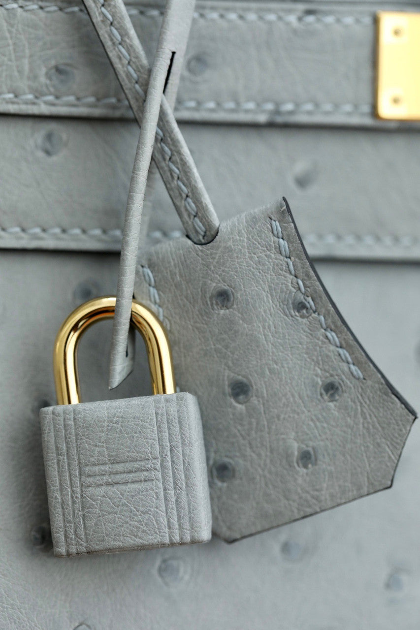 Hermes Blue Glacier Kelly Bag 28cm KK Ostrich Leather Gold Hardware