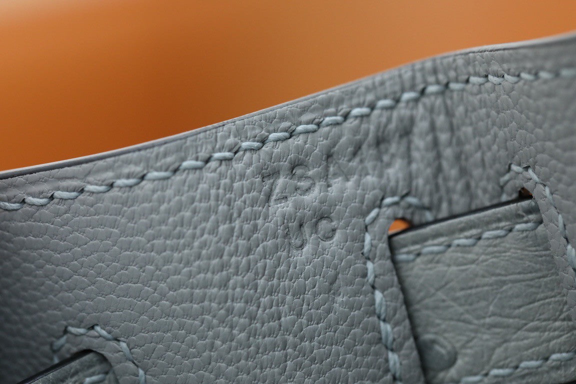 Hermes Blue Glacier Kelly Bag 28cm KK Ostrich Leather Gold Hardware
